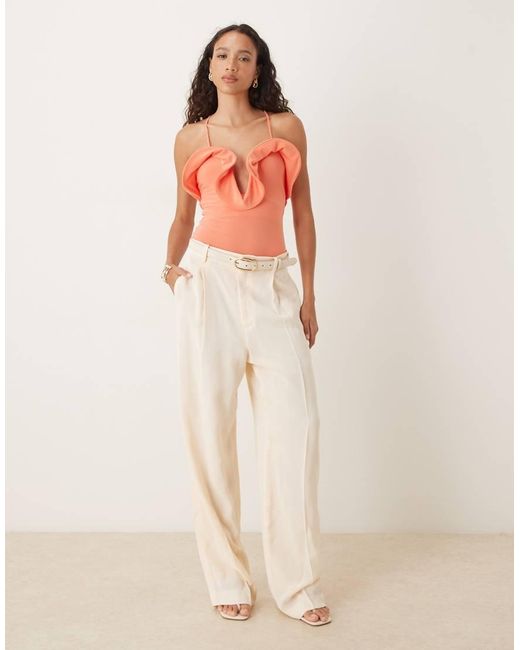ASOS Orange Frill Detail Plunge Halterneck Bodysuit