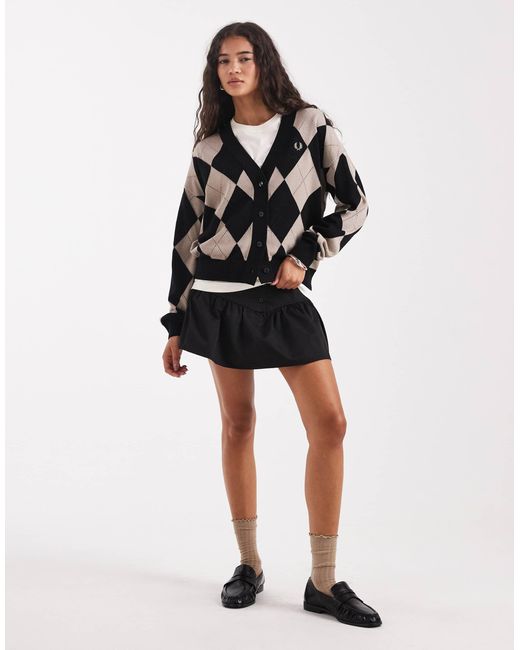 Fred Perry Black Argyle Pointelle Cardigan
