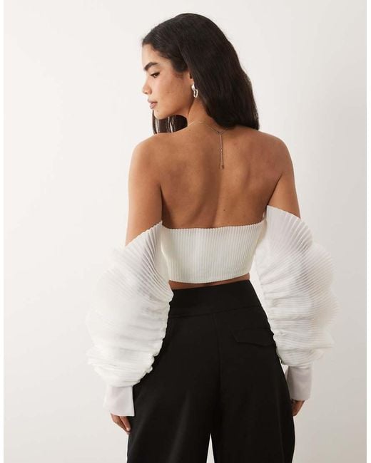 ASOS Gray Pleated Bandeau Long Sleeve Top