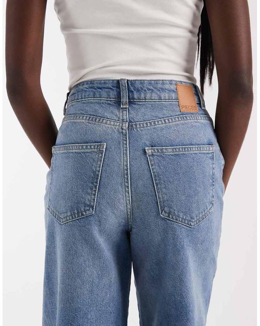 Pieces Blue Selma High Waisted Wide Leg Jeans