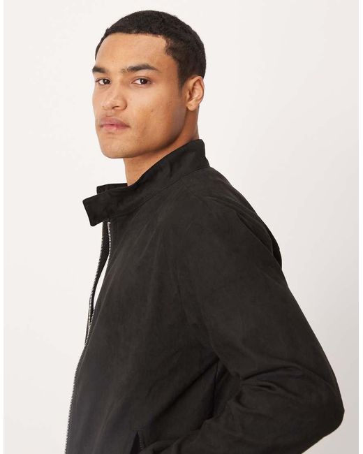 Brave Soul Black Faux Suede Bomber Jacket for men
