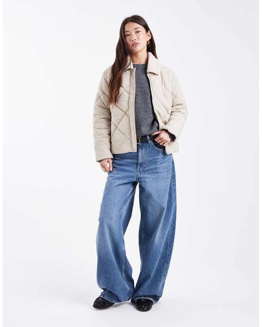 Mango Blue Teen Quilted Jacket With Shearling Collar