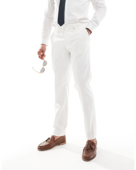 ASOS White Slim Linen Look Suit Trousers for men