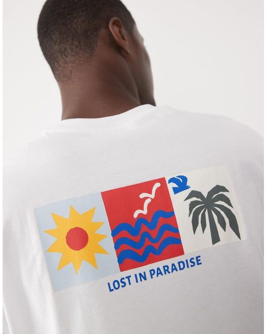 SELECTED White Oversized T-shirt With Paradise Backprint for men