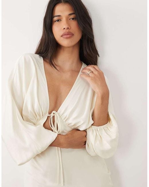 ASOS Natural Plunge Batwing Satin Maxi Dress