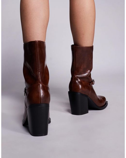 Public Desire Brown Dusty Square Toe Heeled Ankle Boots