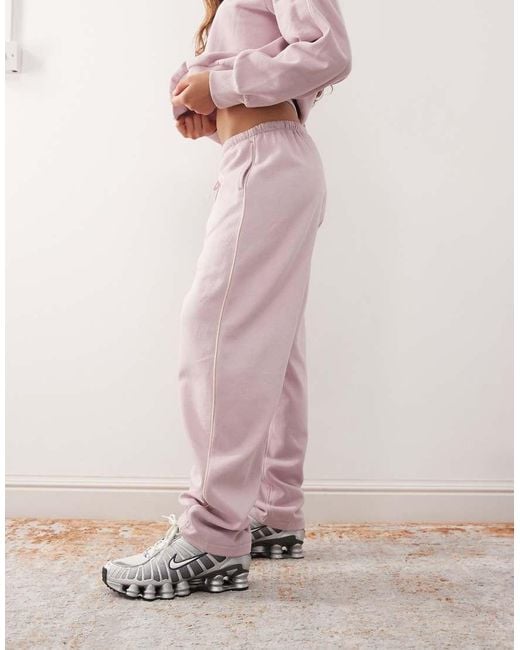 Monki Pink Barrel Leg Sweatpants With Beige Piping Detail