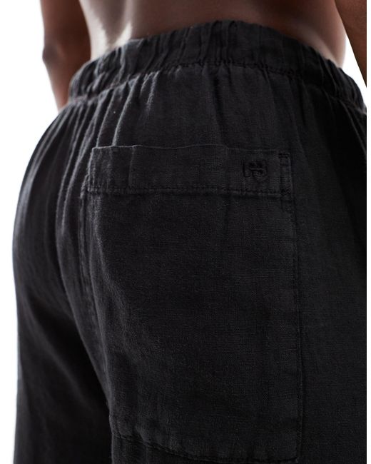 Pull&Bear Black 100% Linen Trouser for men