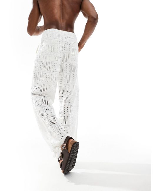 ASOS White Co-ord Wide Crochet Trouser With Elasticated Waist for men