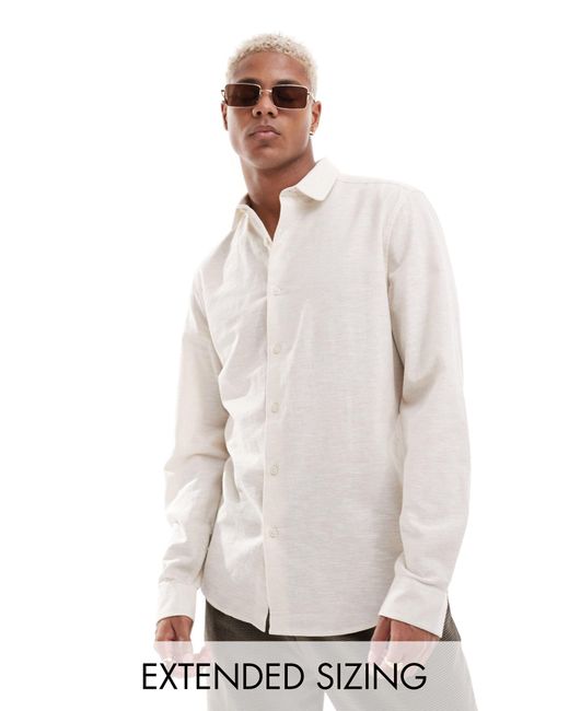 ASOS White Regular Smart Linen Mix Shirt With Penny Collar for men