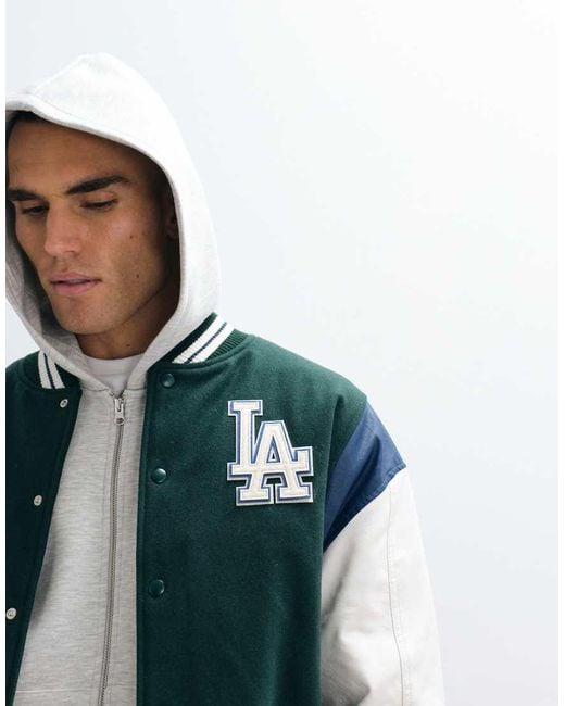 KTZ White La Dodgers Wool Mix Varsity Jacket for men