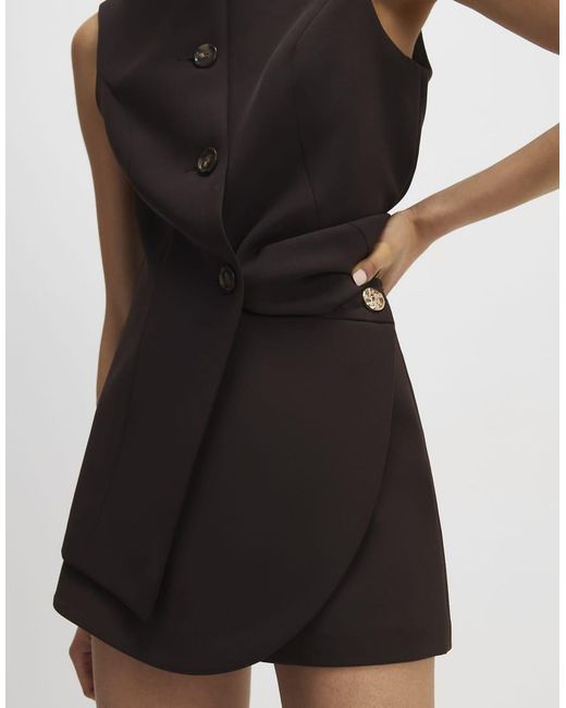 River Island Black Wrap Button Detail Skort