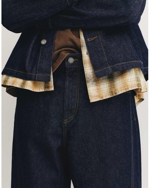 Pull&Bear Blue baggy Jeans With Seams for men