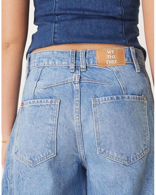 Vaqueros De Talle Medio Y Pernera Barrel Con Lavado Claro Good Luck De Free People de color Blue
