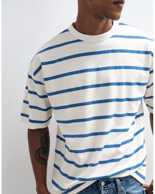 ASOS White Breathemaxtm Heavyweight Oversized T-shirt With Blue Stripes for men