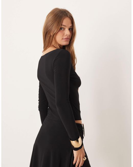 Top d'ensemble près du corps à manches longues et passepoils froncés ASOS en coloris Black