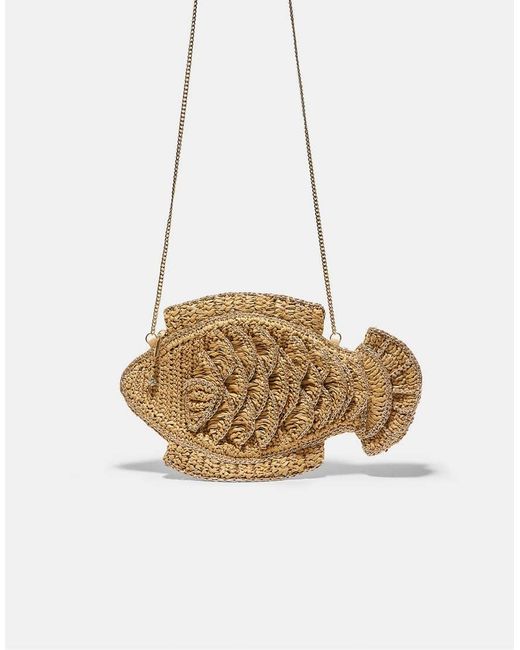 Stradivarius Gray Fish-Shaped Raffia Crossbody Bag