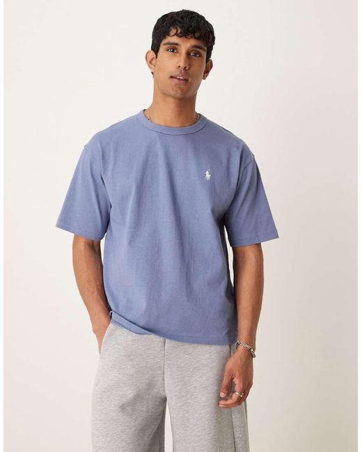 Polo Ralph Lauren T-Shirt Van Zware Stof Met Ruimvallende Pasvorm En Icoonlogo En Geschreven Print Op De Achterkant in het Blue voor heren