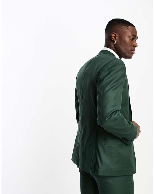 ASOS Green Super Skinny Linen Mix Suit Jacket for men