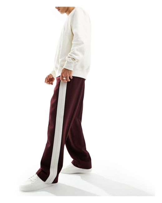 ASOS White Smart Wide Leg Wool Mix Pants With Side Stripe for men