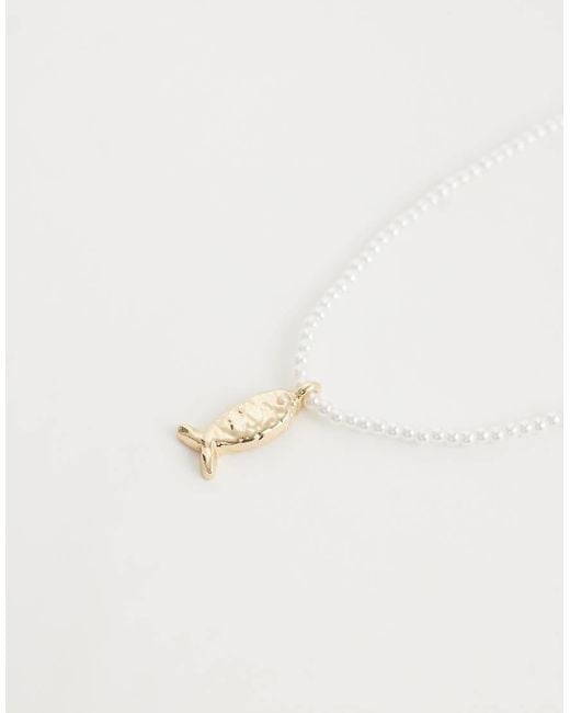 ASOS White Faux-pearl Beaded Necklace With Fish Pendant
