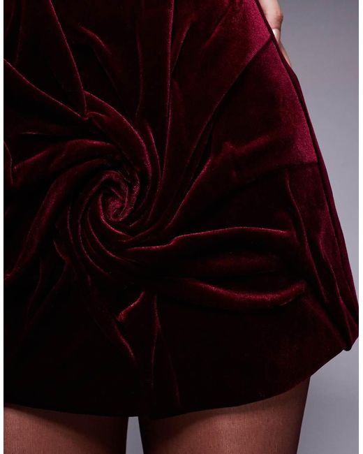 ASOS Black Premium Velvet Bandeau Corseted Mini Dress With Ruched Flower Illusion