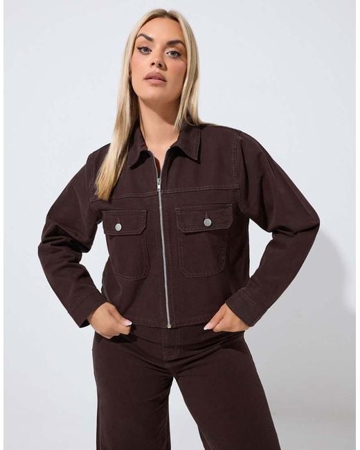 Yours Clothing Brown Pocket Denim Jacket