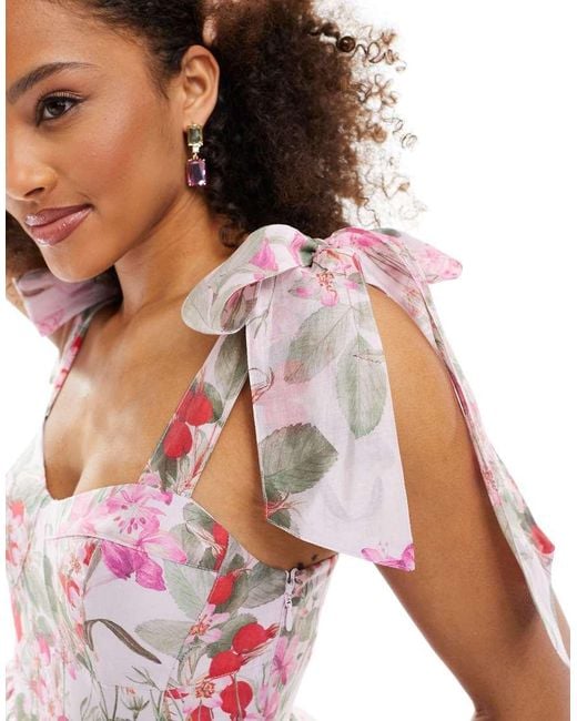& Other Stories Pink Corset Front Tiered Maxi Dress