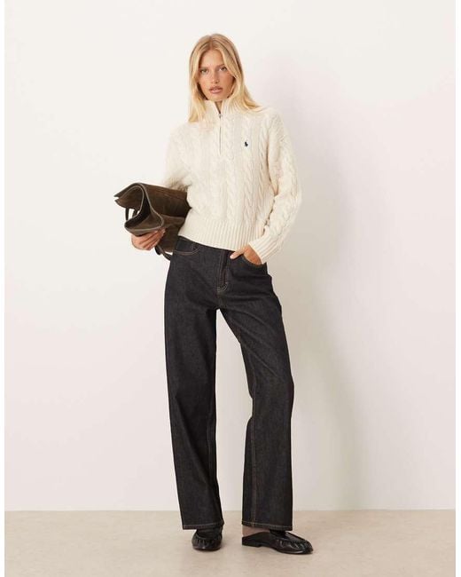Polo Ralph Lauren Cropped Kabeltrui Van Wol Met Kraagje in het Natural