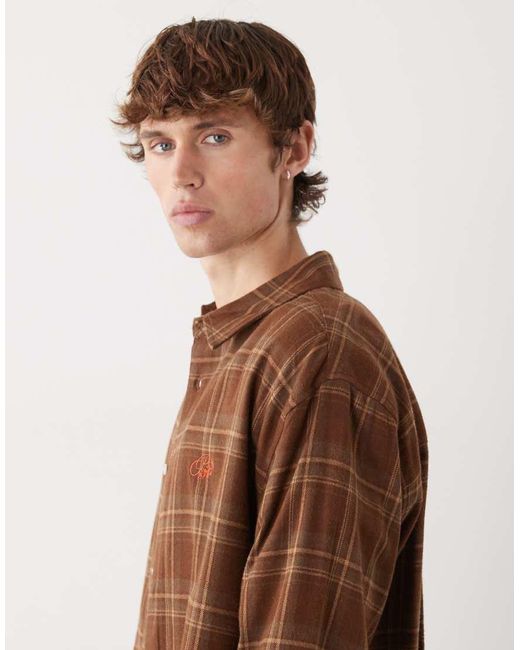 Prohibited Brown Long Sleeve Flannel Shirt for men