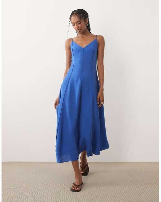 Mango Blue Seam Detail Strappy Maxi Dress