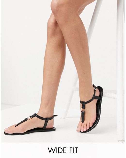 ASOS Wide Fit Fulfil Hardware Flat Sandals in Black | Lyst UK