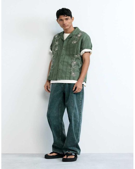 Desigual Green Embroidered Shirt for men