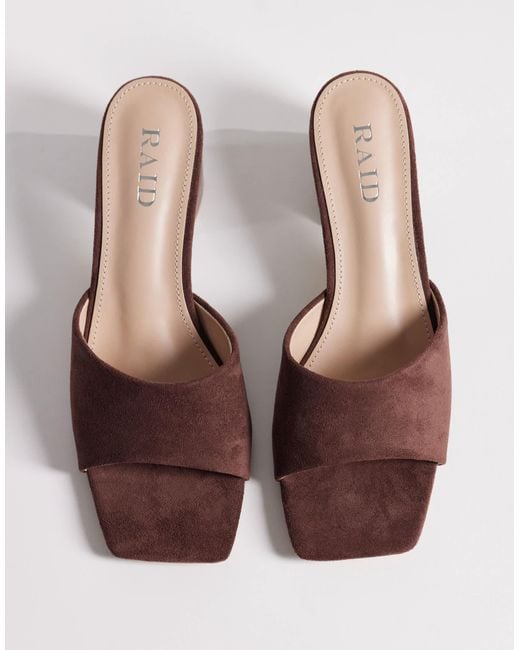 Raid Brown Saanvi Block Heeled Mules