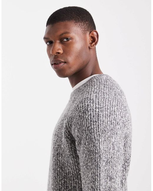 Threadbare Gray Crew Neck Rib Knit Sweater for men