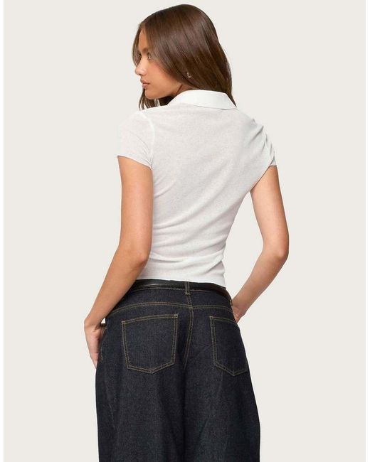 Edikted White Geena Semi Sheer Button Up Shirt