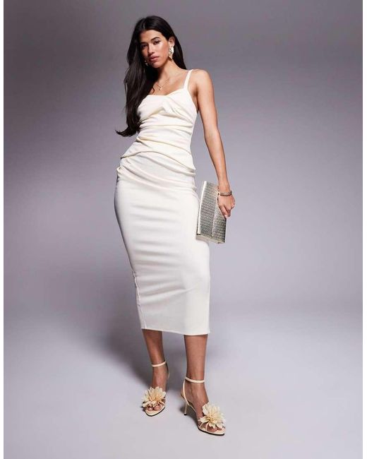 ASOS Purple Structured Pleat Bodice Detail Midi Dress