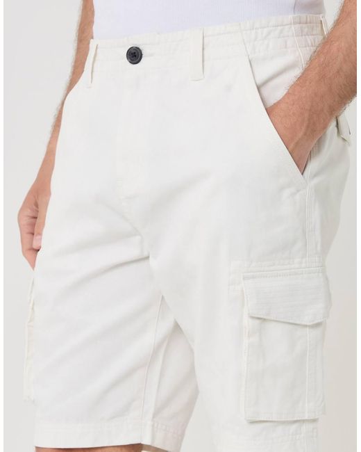 Threadbare White Cotton Twill Cargo Shorts for men