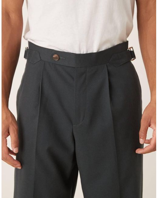 ASOS Nette Broek Van Flanel Met Wijde Pijpen, Verstelbare Zijkant En Plooien Aan De Voorkant in het Green voor heren