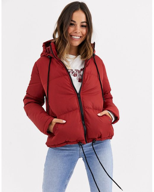 Brave Soul Brown Cello Hooded Puffer Jacket