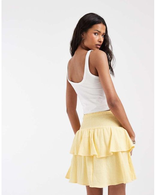 Vero Moda Natural Shirred Waist Ruffle Him Cheesecloth Mini Skirt