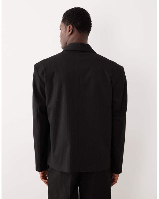ASOS Black Tonal Metallic Striped Boxy Shawl Lapel Suit Jacket for men