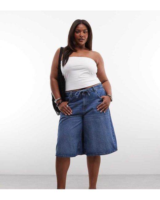 Noisy May Blue High Waist Longline Loose Shorts