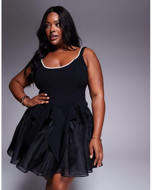 ASOS Women's Blue Curve Pearl Embellished Corseted Mini Dress With