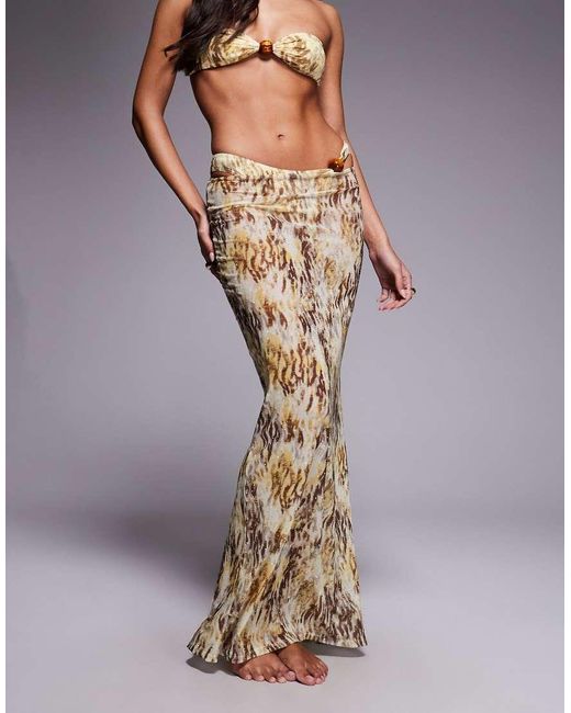 South Beach Blue Abstract Print Mesh Maxi Beach Skirt