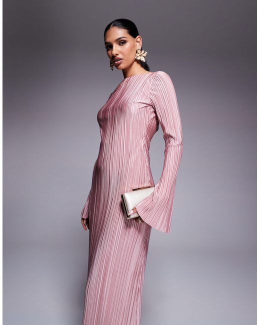 ASOS Purple Low Back Plisse Maxi Dress With Angel Sleeves