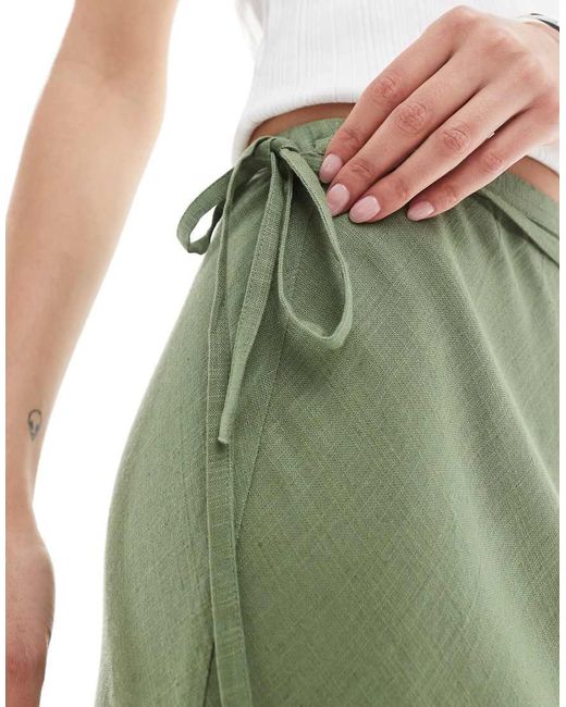 Falda Larga De Corte Al Bies De Mezcla De Lino De -Verde ASOS de color Green