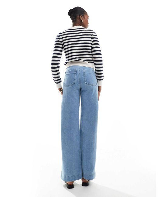 Stradivarius Blue Tall D77 Straight Leg Jean With Button Detail