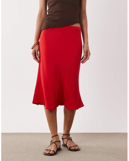 ASOS Red Linen Blend 90s Slip Skirt