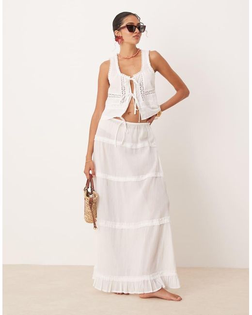 ASOS White Textured Lace Insert Tie Front Beach Top